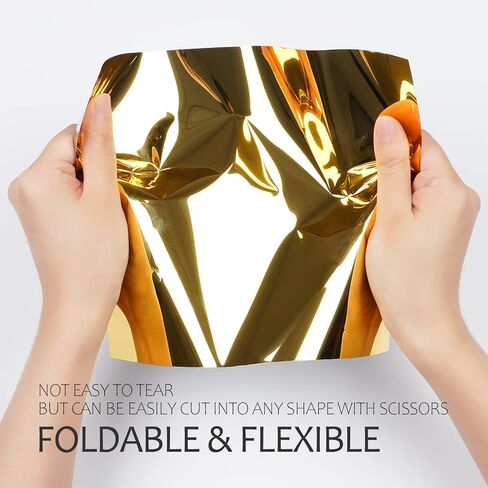 ورق مرآة ذهبي لاصق من Stickyart - مرآة ذاتية اللصق غير زجاجية للحرف اليدوية، ورق لاصق دائم من الفينيل العاكس للماء لتزيين سطح الطاولة بنفسك، 30.48 سم × 78.7 سم in Kuwait