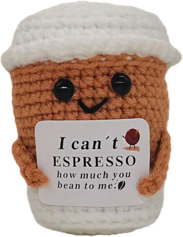 1Pc Handmade Crochet Coffee Cup Positive Birthday Gifts for Women Men, Cute Coffee Lover Present for Best Friend Girlfriend Couple Wife Husband on Anniversary & Thank You Occasions in Saudi Arabia