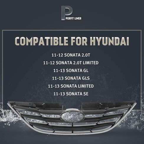 Perfit Liner Front Grille Grill Chrome Molding With Black Shell Insert Compatible With 2011-2013 HYUNDAI Sonata Fits HY1200154 863503S000 in Saudi Arabia