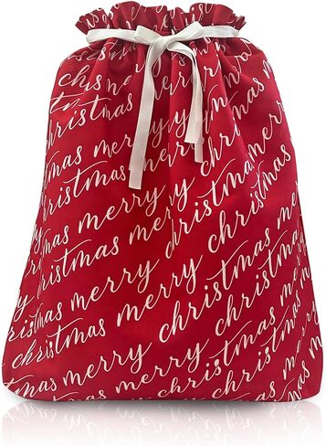 Gather & Knot Drawstring Christmas Gift Bags | 22" Extra Large | Premium Canvas | Reusable Fabric Wrap for Holidays | Mix & Match | Red Merry Christmas in Saudi Arabia