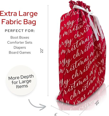 Gather & Knot Drawstring Christmas Gift Bags | 22" Extra Large | Premium Canvas | Reusable Fabric Wrap for Holidays | Mix & Match | Red Merry Christmas in Saudi Arabia
