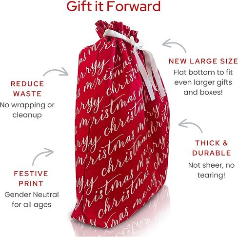 Gather & Knot Drawstring Christmas Gift Bags | 22" Extra Large | Premium Canvas | Reusable Fabric Wrap for Holidays | Mix & Match | Red Merry Christmas in Saudi Arabia