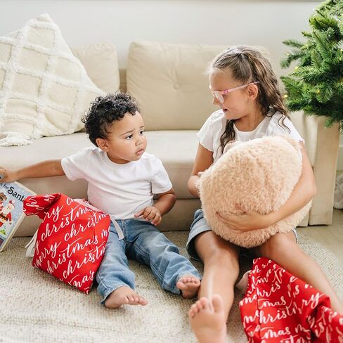 Gather & Knot Drawstring Christmas Gift Bags | 22" Extra Large | Premium Canvas | Reusable Fabric Wrap for Holidays | Mix & Match | Red Merry Christmas in Saudi Arabia