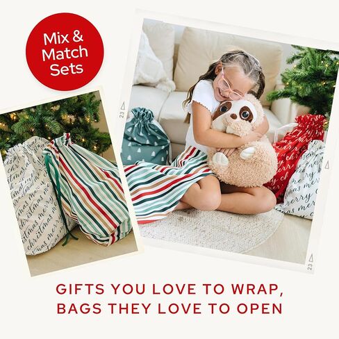 Gather & Knot Drawstring Christmas Gift Bags | 22" Extra Large | Premium Canvas | Reusable Fabric Wrap for Holidays | Mix & Match | Red Merry Christmas in Saudi Arabia