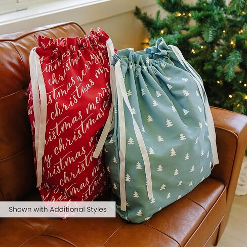 Gather & Knot Drawstring Christmas Gift Bags | 22" Extra Large | Premium Canvas | Reusable Fabric Wrap for Holidays | Mix & Match | Red Merry Christmas in Saudi Arabia
