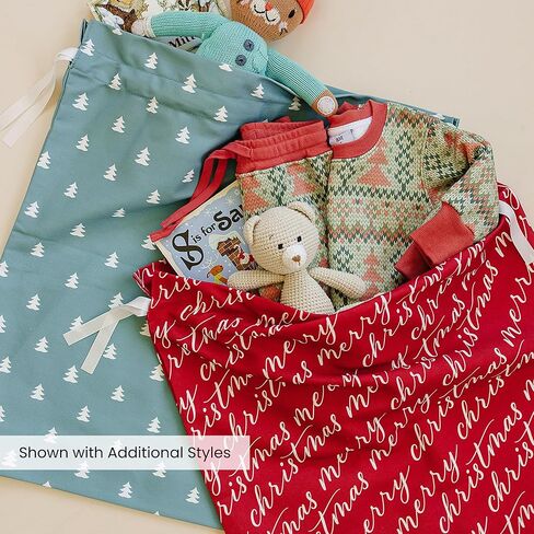 Gather & Knot Drawstring Christmas Gift Bags | 22" Extra Large | Premium Canvas | Reusable Fabric Wrap for Holidays | Mix & Match | Red Merry Christmas in Saudi Arabia