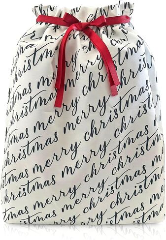 Gather & Knot Drawstring Christmas Gift Bags | 22" Extra Large | Premium Canvas | Reusable Fabric Wrap for Holidays | Mix & Match | Red Merry Christmas in Saudi Arabia