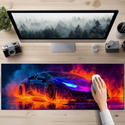 لوحة ماوس XL مقاس 31.5 × 11.8 بوصة حصيرة مكتب سيارة رياضية ملتهبة كبيرة ممتدة لوحة مفاتيح حصيرة ألعاب ماوس كمبيوتر غير قابلة للانزلاق ملحقات مكتب مقاومة للماء لإعداد ألعاب المكتب in Kuwait