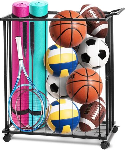 Columnar Vertical Ball Storage Racks with Wheels-NEW Durable 58x13'' Rolling Basketball Holder Wall Mount for Soccer, Volleyball, Space-Saving Garage Sports Ball Rack Organizer for Home,Gym & Outdoors in Saudi Arabia