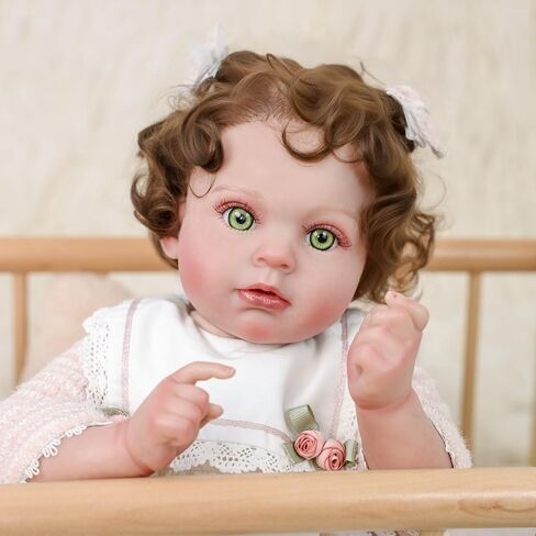 22inch Big Vinyl ＆ Fabric Lifelike Reborn Baby Doll, Black/White Newborn Doll with Cute Dress, Realistic Baby Doll with Magnetic Pacifier for Gifts, Name Stella (Orange Skirt) in Saudi Arabia