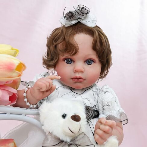 22inch Big Vinyl ＆ Fabric Lifelike Reborn Baby Doll, Black/White Newborn Doll with Cute Dress, Realistic Baby Doll with Magnetic Pacifier for Gifts, Name Stella (Orange Skirt) in Saudi Arabia