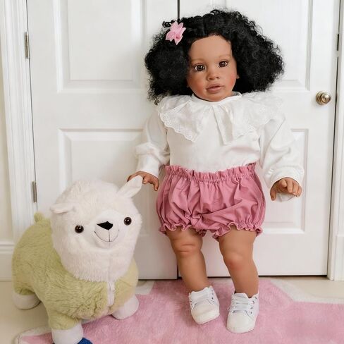 Anano Big Size Black Reborn Baby Dolls Pippa - African American Biracial Babies, 26 Inch Realistic Toddler Reborn Doll, Dark Skin Silicone Dolls, Soft Cloth Body in Saudi Arabia
