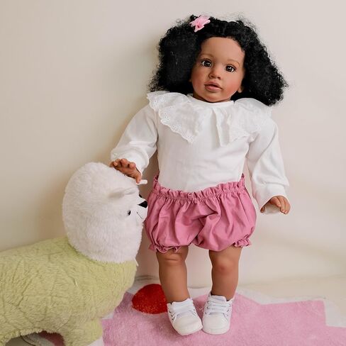 Anano Big Size Black Reborn Baby Dolls Pippa - African American Biracial Babies, 26 Inch Realistic Toddler Reborn Doll, Dark Skin Silicone Dolls, Soft Cloth Body in Saudi Arabia