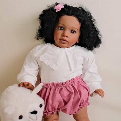 Anano Big Size Black Reborn Baby Dolls Pippa - African American Biracial Babies, 26 Inch Realistic Toddler Reborn Doll, Dark Skin Silicone Dolls, Soft Cloth Body in Saudi Arabia