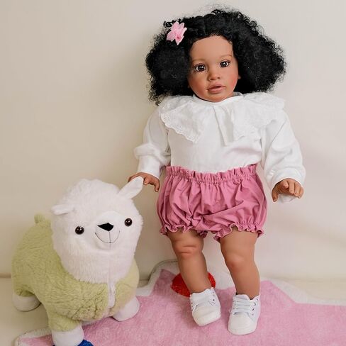 Anano Big Size Black Reborn Baby Dolls Pippa - African American Biracial Babies, 26 Inch Realistic Toddler Reborn Doll, Dark Skin Silicone Dolls, Soft Cloth Body in Saudi Arabia