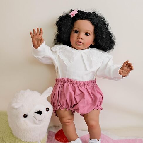 Anano Big Size Black Reborn Baby Dolls Pippa - African American Biracial Babies, 26 Inch Realistic Toddler Reborn Doll, Dark Skin Silicone Dolls, Soft Cloth Body in Saudi Arabia