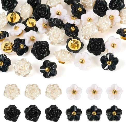 60pcs Single Hole Flower Resin Buttons Sew On with Shank Pink Yellow White Floral Shank Button Embellishments for Handmade Clothing Sewing Craft Scarf Shirts Decoration Garment Accessories 12x12x8mm in Saudi Arabia