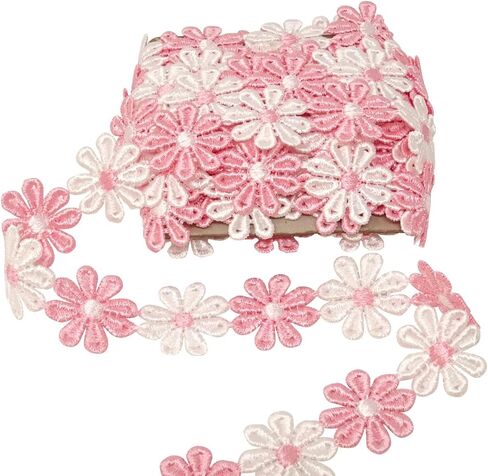 5 Yards Daisy Flower Decorating Lace Embroidered Trim Ribbons for Sewing or Craft Decoration in Saudi Arabia