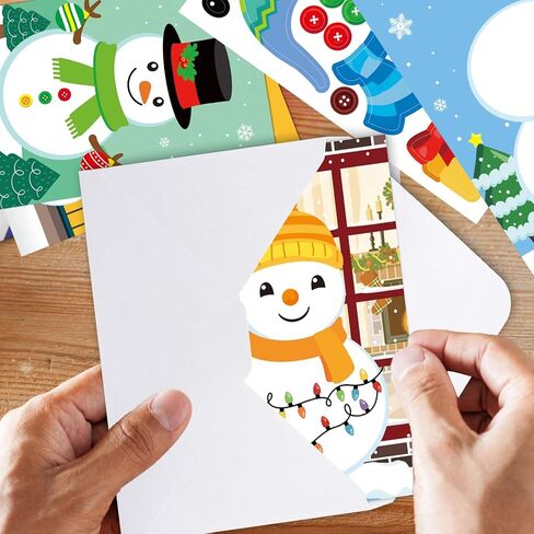 بطاقات عيد الميلاد لشجرة سيبا مع مغلفات وملصقات 18 قطعة من بطاقات المعايدة لرجل الثلج DIY للأطفال بكميات كبيرة، اصنع بطاقات عطلة عيد الميلاد المجيد الخاصة بك in Saudi Arabia