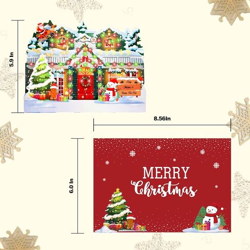 3D Pop Up Musical Christmas Card with LED Fiber Optic Lights, Plays 3 Songs, Handmade Holiday Greeting Card with Santa & Snowman Scene, Light Up Christmas Card with Music, 8×6" Keepsake with Red Envelope in Saudi Arabia