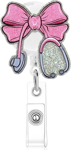 Pink Bow Nurse Badge Reel, Cute Badge Holder with Retractable Alligator Clip,Gifts for Nursing Student RN LPN CNA MA Medical Worker Teacher Doctor ID Name Badge in Saudi Arabia