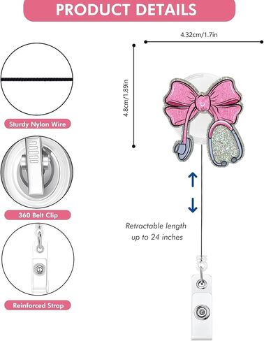 Pink Bow Nurse Badge Reel, Cute Badge Holder with Retractable Alligator Clip,Gifts for Nursing Student RN LPN CNA MA Medical Worker Teacher Doctor ID Name Badge in Saudi Arabia