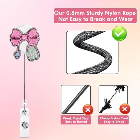 Pink Bow Nurse Badge Reel, Cute Badge Holder with Retractable Alligator Clip,Gifts for Nursing Student RN LPN CNA MA Medical Worker Teacher Doctor ID Name Badge in Saudi Arabia