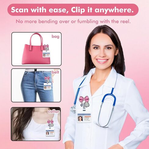 Pink Bow Nurse Badge Reel, Cute Badge Holder with Retractable Alligator Clip,Gifts for Nursing Student RN LPN CNA MA Medical Worker Teacher Doctor ID Name Badge in Saudi Arabia