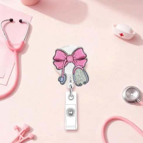Pink Bow Nurse Badge Reel, Cute Badge Holder with Retractable Alligator Clip,Gifts for Nursing Student RN LPN CNA MA Medical Worker Teacher Doctor ID Name Badge in Saudi Arabia