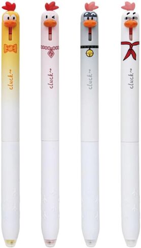 4 Pcs Cute Erasable Retractable Pens Cartoon Chick Erasable Gel Pens 0.5mm Blue Ink Writing Pen Kawaii Chick Pen for Girls Boys Women Men Office School Supplies (4Pcs Chick-Blue Ink) in Saudi Arabia