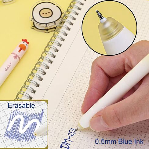 4 Pcs Cute Erasable Retractable Pens Cartoon Chick Erasable Gel Pens 0.5mm Blue Ink Writing Pen Kawaii Chick Pen for Girls Boys Women Men Office School Supplies (4Pcs Chick-Blue Ink) in Saudi Arabia