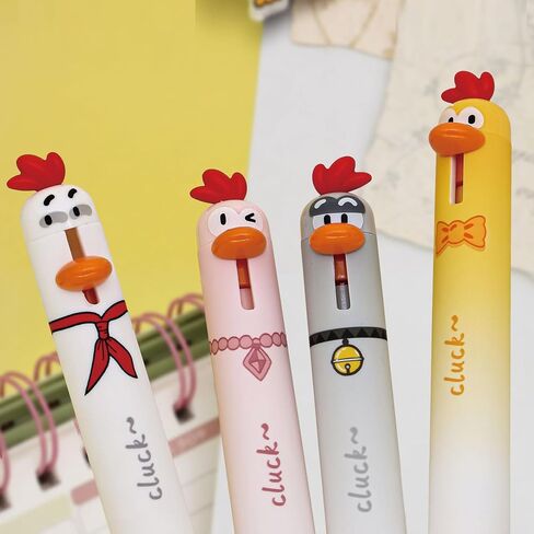 4 Pcs Cute Erasable Retractable Pens Cartoon Chick Erasable Gel Pens 0.5mm Blue Ink Writing Pen Kawaii Chick Pen for Girls Boys Women Men Office School Supplies (4Pcs Chick-Blue Ink) in Saudi Arabia