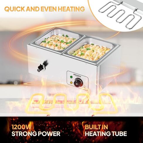 ROVSUN 21QT Electric Commercial Food Warmer, 3-Pan Steam Table 6.9 QT/Pan Stainless Steel Bain Marie Buffet Countertop with Temperature Control & Lid for Parties, Catering, Restaurants 110V in Kuwait