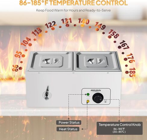 ROVSUN 21QT Electric Commercial Food Warmer, 3-Pan Steam Table 6.9 QT/Pan Stainless Steel Bain Marie Buffet Countertop with Temperature Control & Lid for Parties, Catering, Restaurants 110V in Kuwait