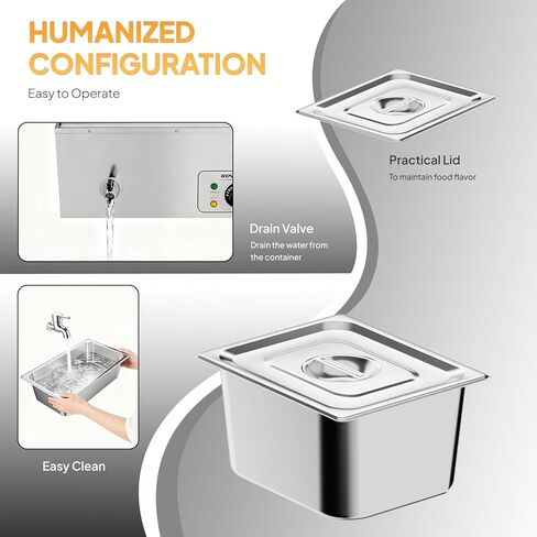 ROVSUN 21QT Electric Commercial Food Warmer, 3-Pan Steam Table 6.9 QT/Pan Stainless Steel Bain Marie Buffet Countertop with Temperature Control & Lid for Parties, Catering, Restaurants 110V in Kuwait