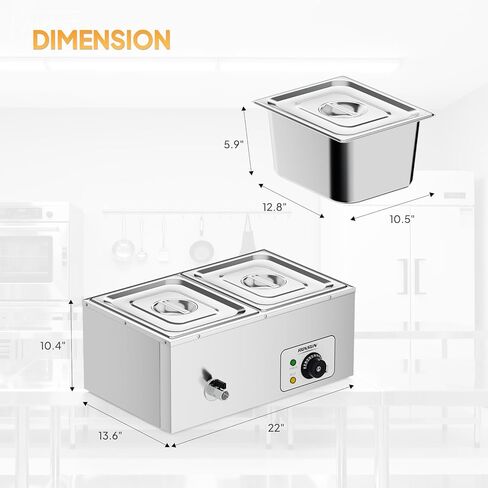 ROVSUN 21QT Electric Commercial Food Warmer, 3-Pan Steam Table 6.9 QT/Pan Stainless Steel Bain Marie Buffet Countertop with Temperature Control & Lid for Parties, Catering, Restaurants 110V in Kuwait