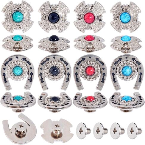 CRASPIRE 8 Sets/Box Turquoise Screw Back Button Conchos Buckle Silver Heart Metal Western Conchos Rivets Studs Buckles Vintage Flat Gemstone Antique for DIY Leather Crafts Belt Purse Hat Decor in Saudi Arabia