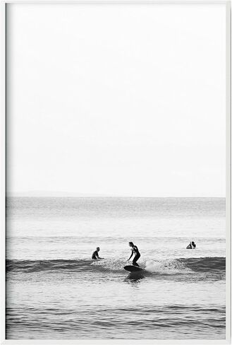 Black and White 11x14 Vertical Surf Poster | Vintage Style Longboard Surfing Print | Minimalist Ocean Wall Art Ready to be Framed | High Quality Print for Coastal Home Decor in Saudi Arabia