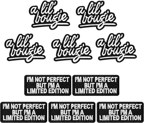 10Pcs A Lil' Bougie Iron on Patches, I'm Not Perfect But I'm A Limited Edition Embroidered Patches, Funny Black and White Letter Sew on Patch for Clothes Jeans Bags Hat Patch for Men Women in Saudi Arabia