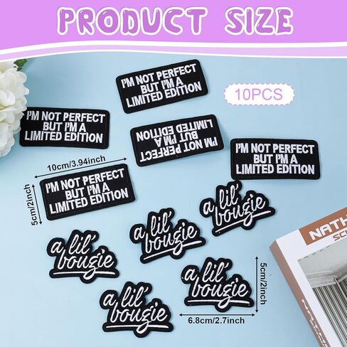 10Pcs A Lil' Bougie Iron on Patches, I'm Not Perfect But I'm A Limited Edition Embroidered Patches, Funny Black and White Letter Sew on Patch for Clothes Jeans Bags Hat Patch for Men Women in Saudi Arabia