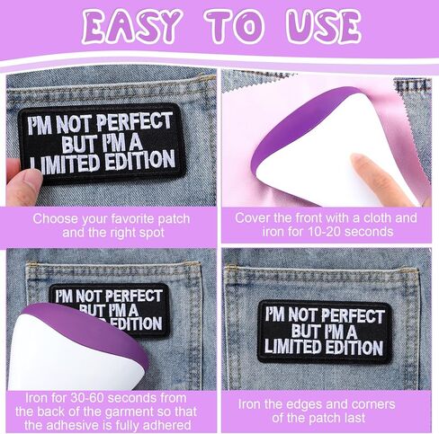 10Pcs A Lil' Bougie Iron on Patches, I'm Not Perfect But I'm A Limited Edition Embroidered Patches, Funny Black and White Letter Sew on Patch for Clothes Jeans Bags Hat Patch for Men Women in Saudi Arabia