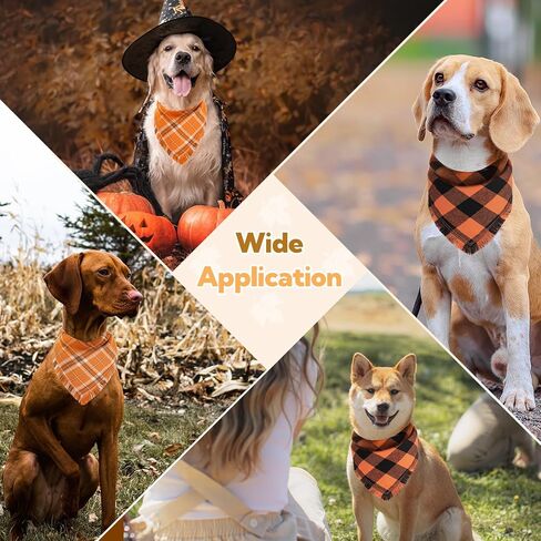Kytely Fall Dog Bandana 2 Pack, Autumn Thanksgiving Dog Bandanas Large, Orange Plaid Pet Scarf for Boy and Girl, Holiday Bandana Triangle Bibs for Medium and Large Dogs in Kuwait