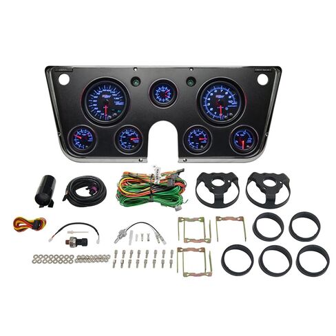 حزمة مجموعة GlowShift ذات 7 قياسات متوافقة مع Chevy C10 1967-1972 - عداد سرعة ملون بـ 7 ألوان، Tach، ضغط الزيت، درجة حرارة الماء، مستوى الوقود، الساعة ومقاييس الفولت - لوحة لوحة القيادة ملائمة مباشرة in Saudi Arabia