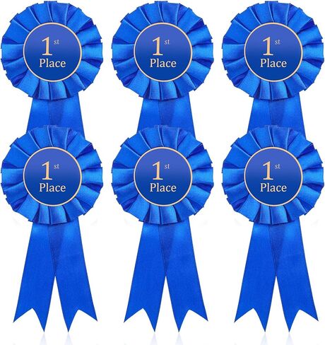 6 Pcs Honorable Medal Ribbon 1st Place Ribbon Award Rosette Ribbons Blue Winner Victory Prize Ribbons Grand Prize Award for Sports Events Classroom Competition in Saudi Arabia