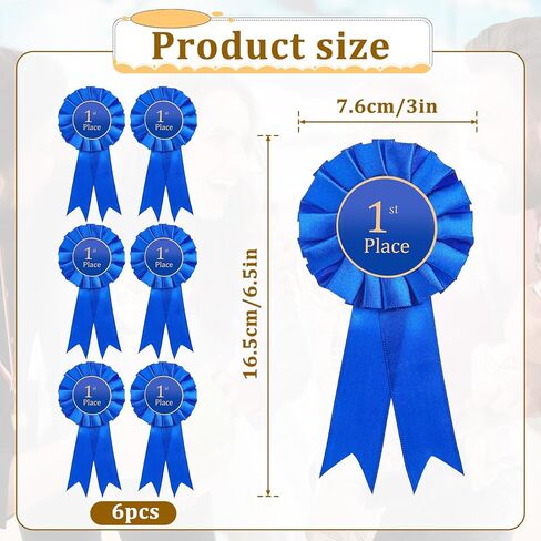 6 Pcs Honorable Medal Ribbon 1st Place Ribbon Award Rosette Ribbons Blue Winner Victory Prize Ribbons Grand Prize Award for Sports Events Classroom Competition in Saudi Arabia