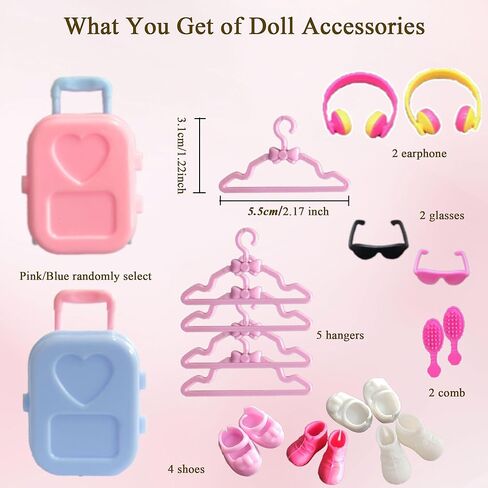Mini 6 inch Doll Clothes and Accessories Set, Including 14 Fashion Doll Clothes 5 Hangers 4 Shoes 2 Glasses 2 Comb 1 Luggage 1 Earphone for 5.3 - 6 Inch Dolls(Doll not Including) in Saudi Arabia