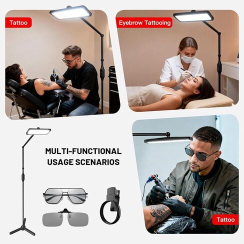 طقم مصباح أرضي لإضاءة عمل الوشم من GBK مع ضوء وشم LED مستقطب، نظارات رؤية الوشم، مرشح CPL، سطوع قابل للتعديل - مضاد للوهج لفناني الوشم، وصلات الرموش وفن الأظافر in Kuwait