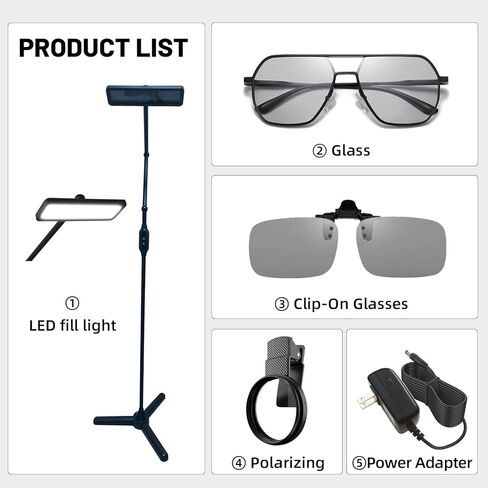 طقم مصباح أرضي لإضاءة عمل الوشم من GBK مع ضوء وشم LED مستقطب، نظارات رؤية الوشم، مرشح CPL، سطوع قابل للتعديل - مضاد للوهج لفناني الوشم، وصلات الرموش وفن الأظافر in Kuwait