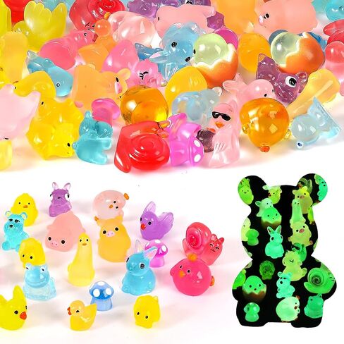 100pcs Mini Resin Animals Figurines, Glow in The Dark Miniature Resin Animals, Little Small Animal Figures to Hide, Ornament Fairy Garden Accessories Landscape Bonsai Dollhouse Decor in Saudi Arabia