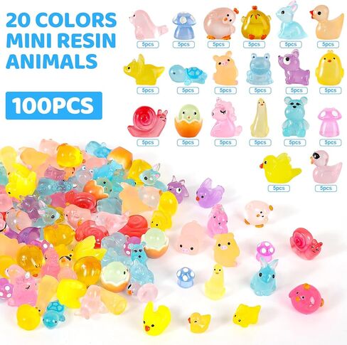 100pcs Mini Resin Animals Figurines, Glow in The Dark Miniature Resin Animals, Little Small Animal Figures to Hide, Ornament Fairy Garden Accessories Landscape Bonsai Dollhouse Decor in Saudi Arabia